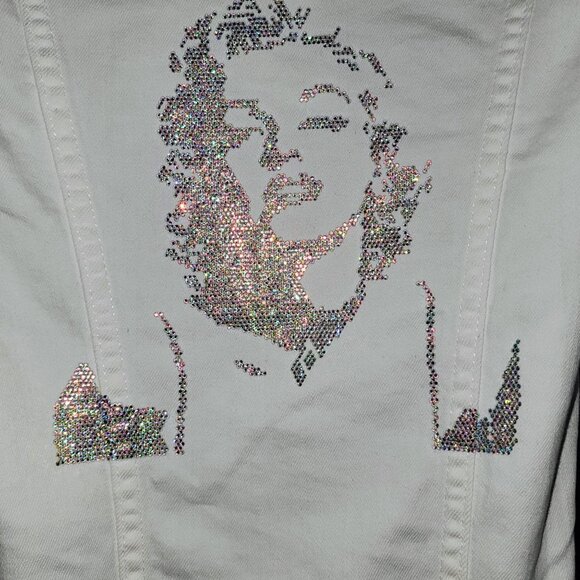 Marilyn Was Here Embellished Women's White Denim Jacket - Picture 4 of 9
